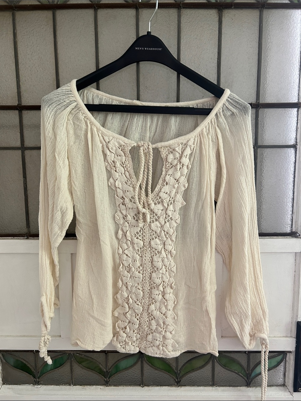 Jen's Pirate Booty Cream Crochet Peasant Blouse